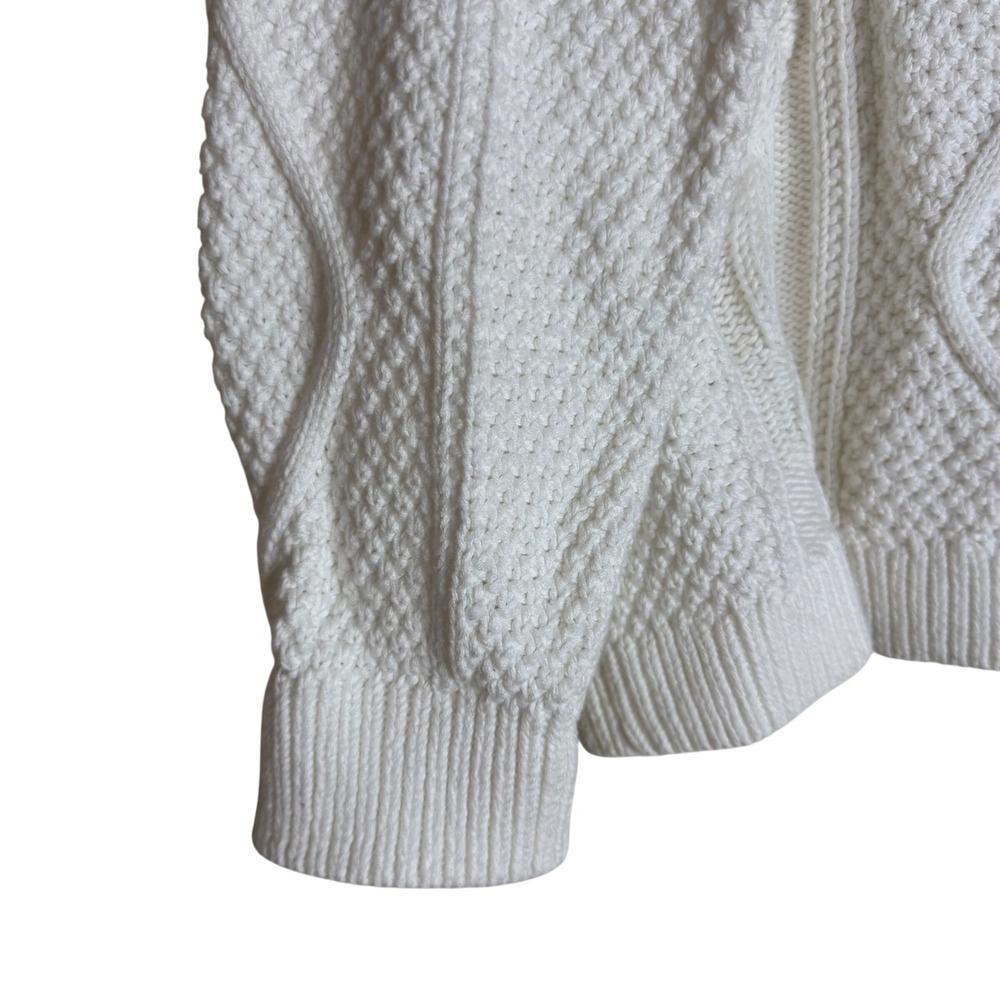 Quince Women's Cable Knit Cotton Crewneck Sweater Ivory Large - Picture 3 of 7